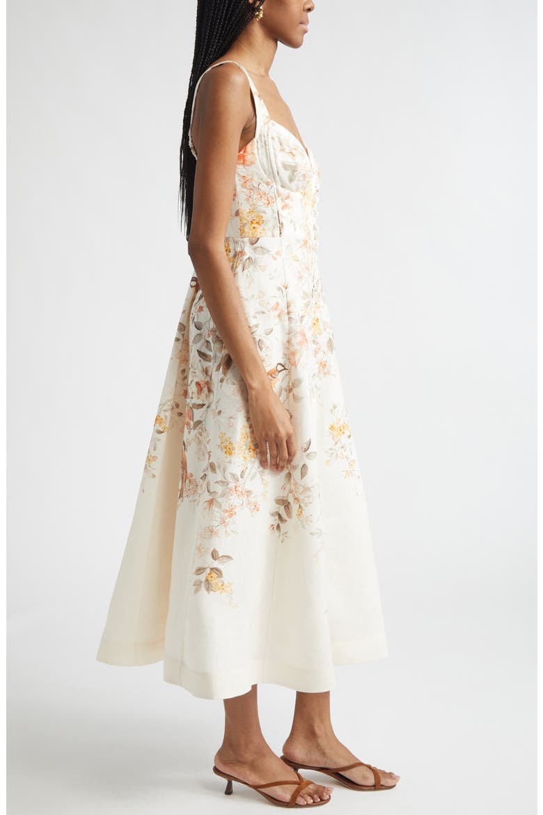 Luna Buttoned Linen Picnic Midi Dress, Alternate, color, CREAM SONGBIRD