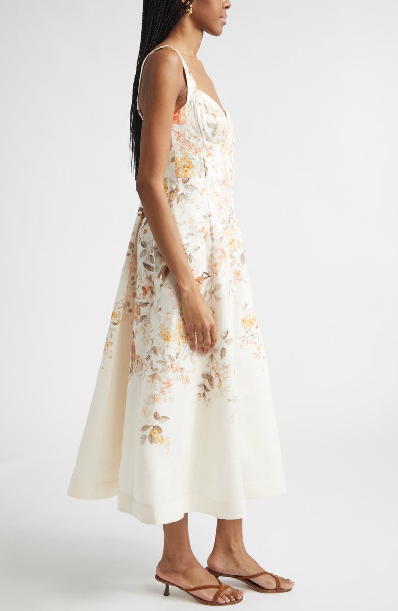 Zimmermann Luna Buttoned Linen Picnic Midi Dress, Alternate, color, Cream Songbird