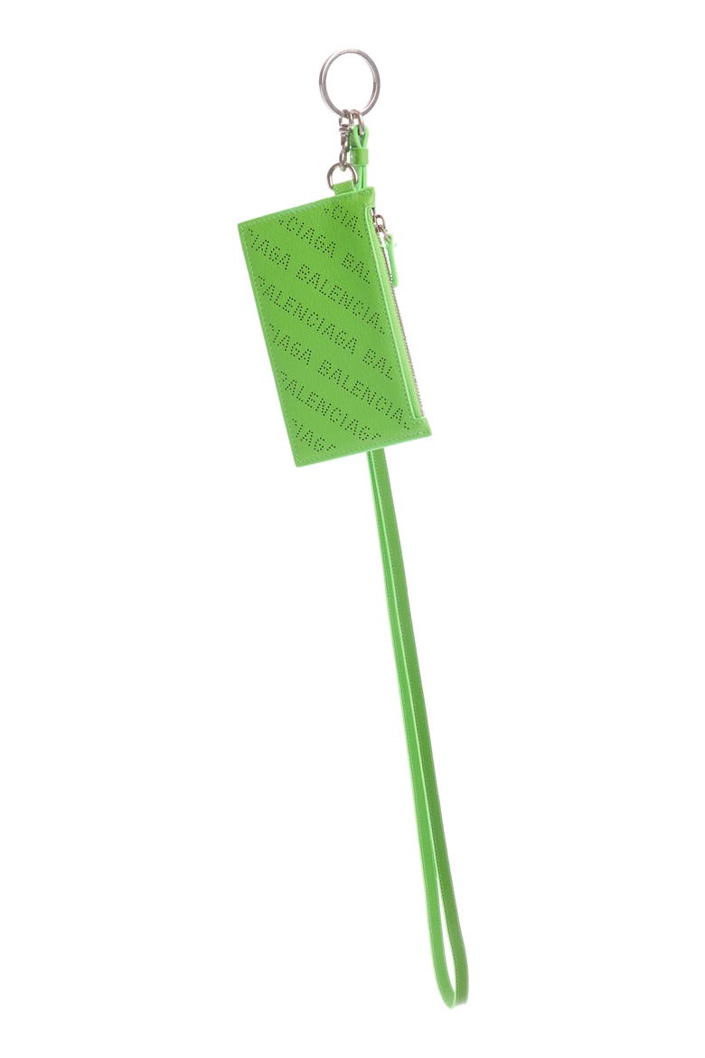 Cash Perforated Logo Leather Lanyard Card Case, Alternate, color, ACID GREEN