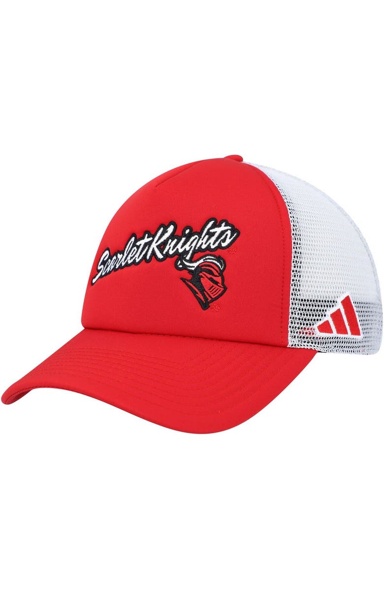 adidas Men's adidas Scarlet Rutgers Scarlet Knights Script Trucker Snapback Hat, Main, color, Scarlet