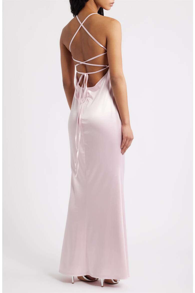 Royale Satin Lace Up Back Gown, Alternate, color, BLUSH
