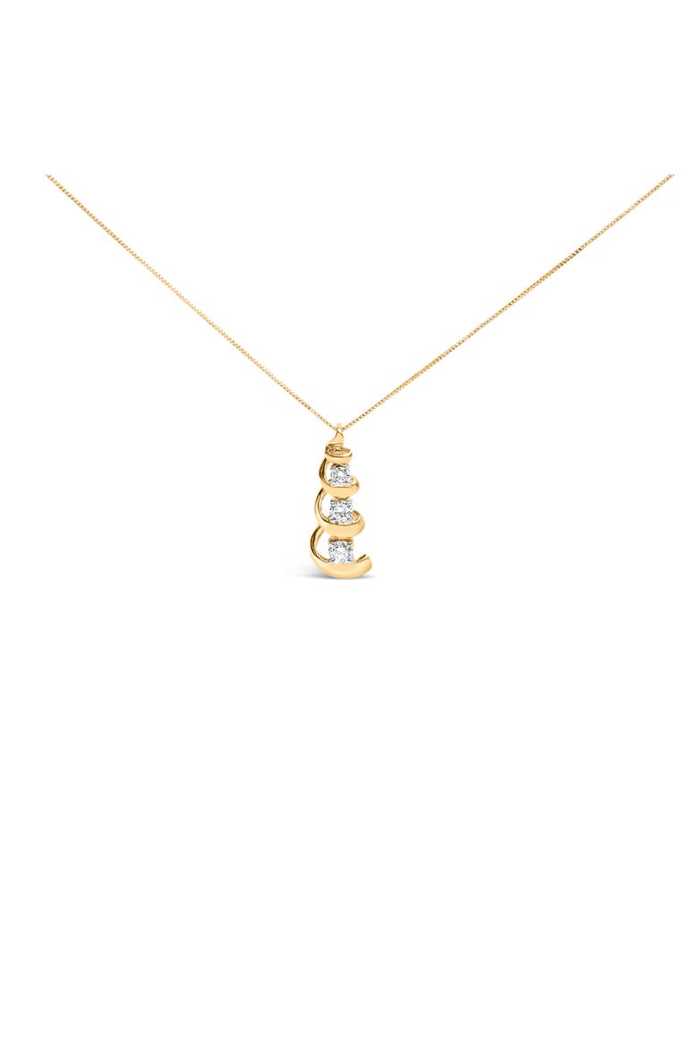 10k Yellow Gold 1/4 Cttw Diamond 3 Stone Swirl and Drop Pendant Necklace, Alternate, color, Yellow Gold