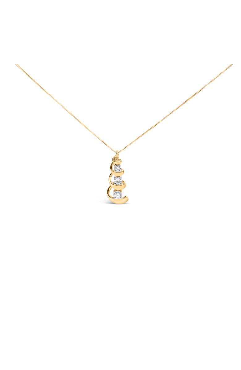 Haus of Brilliance 10k Yellow Gold 1/4 Cttw Diamond 3 Stone Swirl and Drop Pendant Necklace, Alternate, color, Yellow Gold