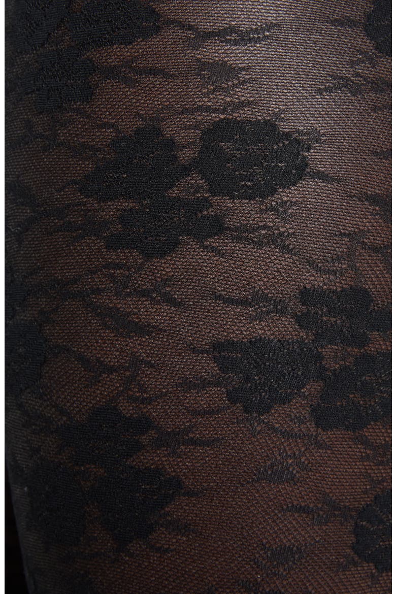Sheer Floral Lace Tights, Alternate, color, BLACK