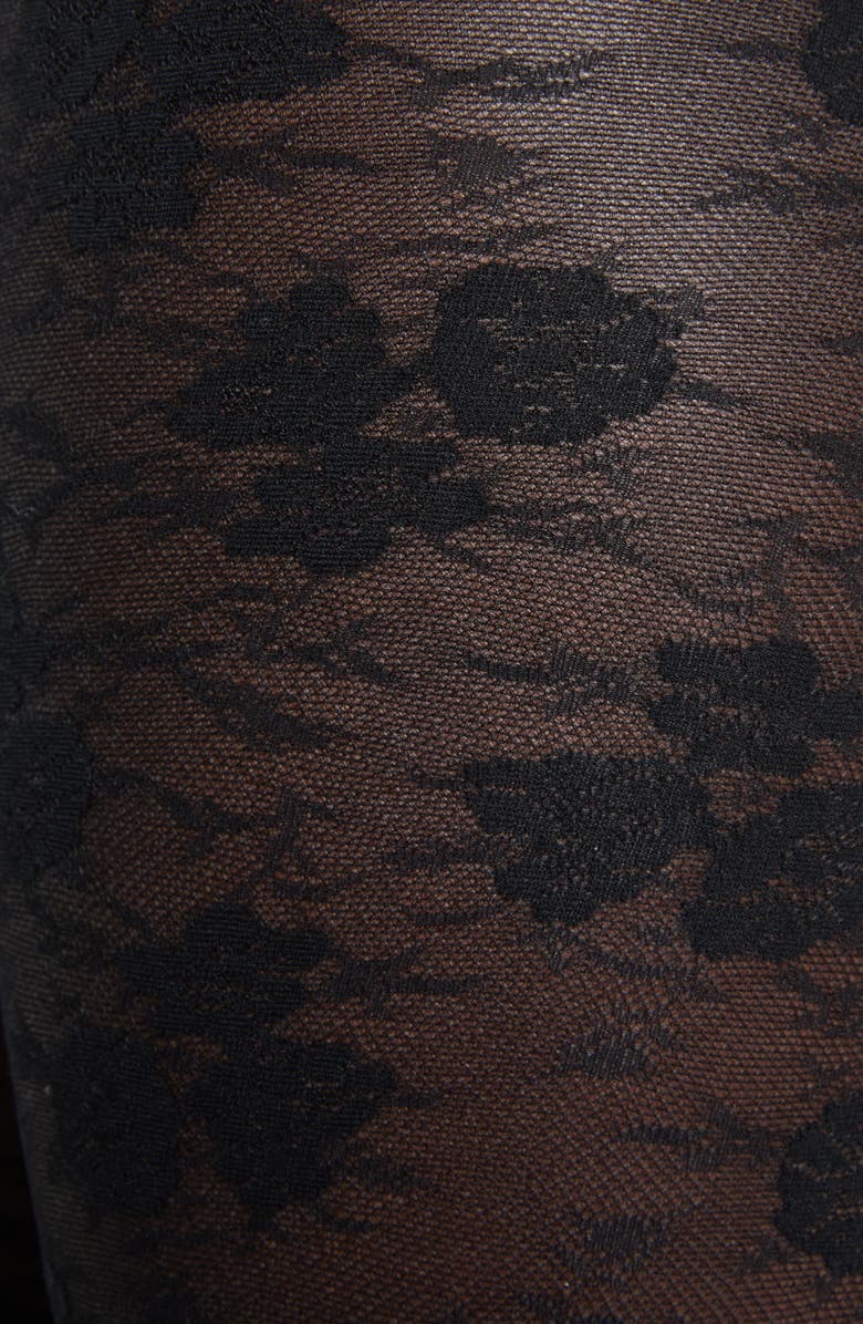 Valentino Sheer Floral Lace Tights, Alternate, color, Black