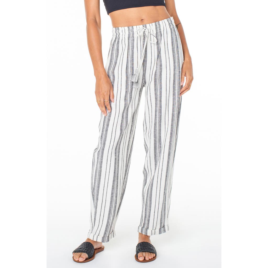 Roxy Kapena Stripe Linen Blend Drawstring Pants In White