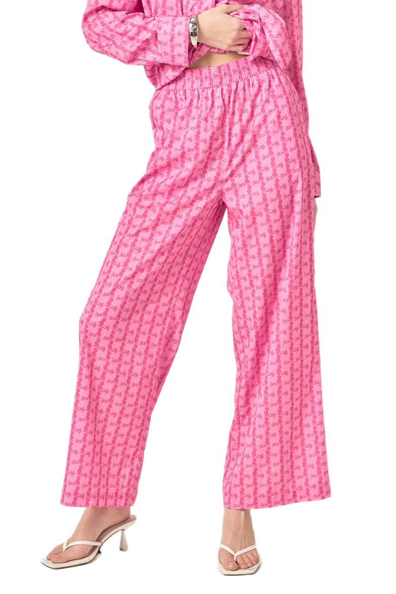 Leaf Print Wide Leg Pants, Main, color, PINK