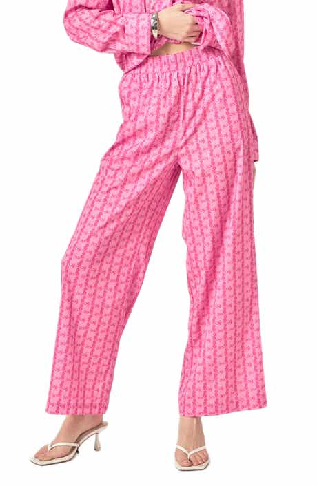 Leaf Print Wide Leg Pants