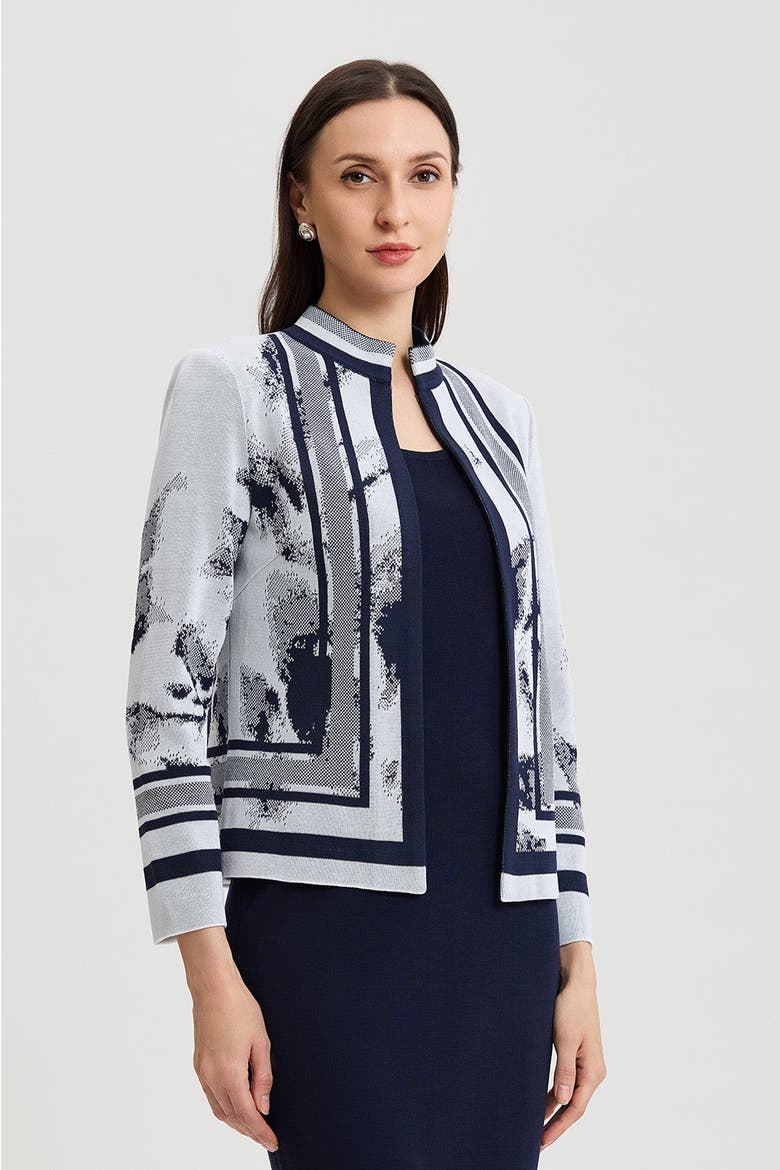 Heritage Abstract Two-Tone Knit Jacket, Alternate, color, Indigo/White