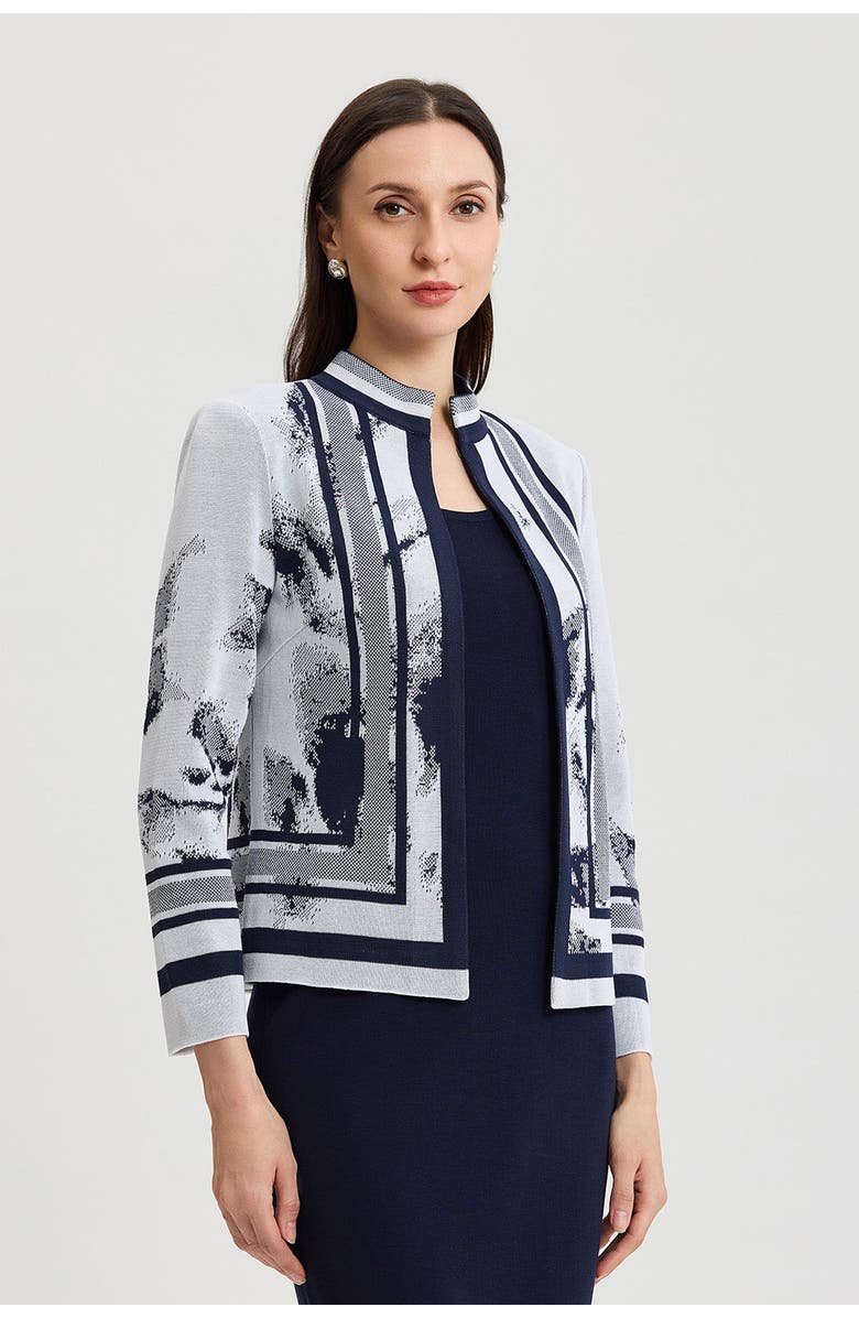 Ming Wang Heritage Abstract Two-Tone Knit Jacket, Alternate, color, Indigo/White