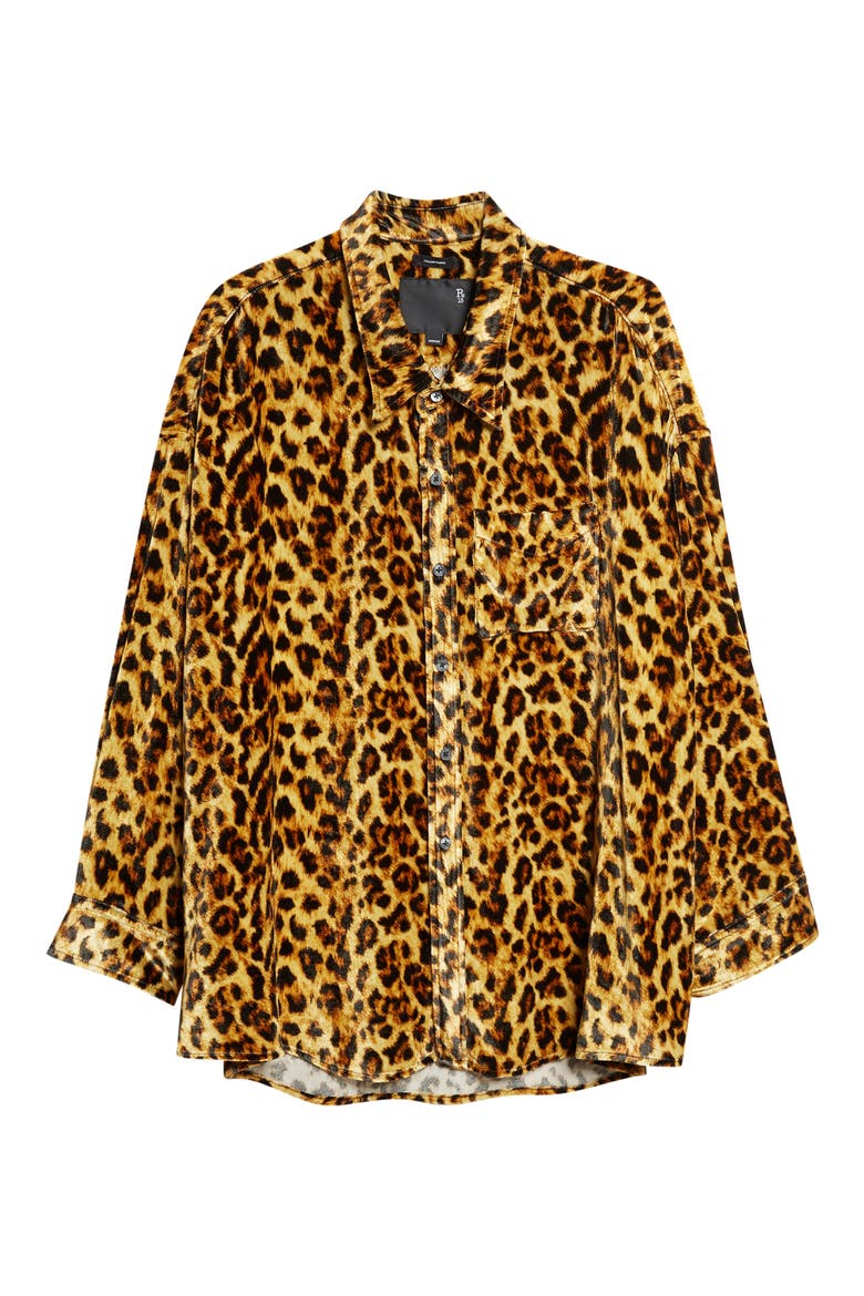 Leopard Print Drop Neck Velvet Button-Up Shirt, Alternate, color, LIGHT BROWN LEOPARD