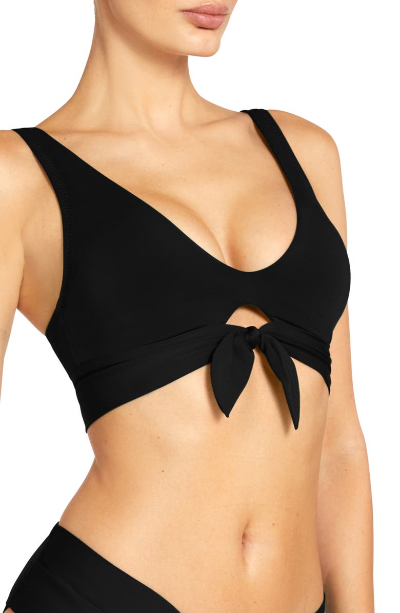 Robin Piccone Ava Knot Front Bikini Top, Alternate, color, Black