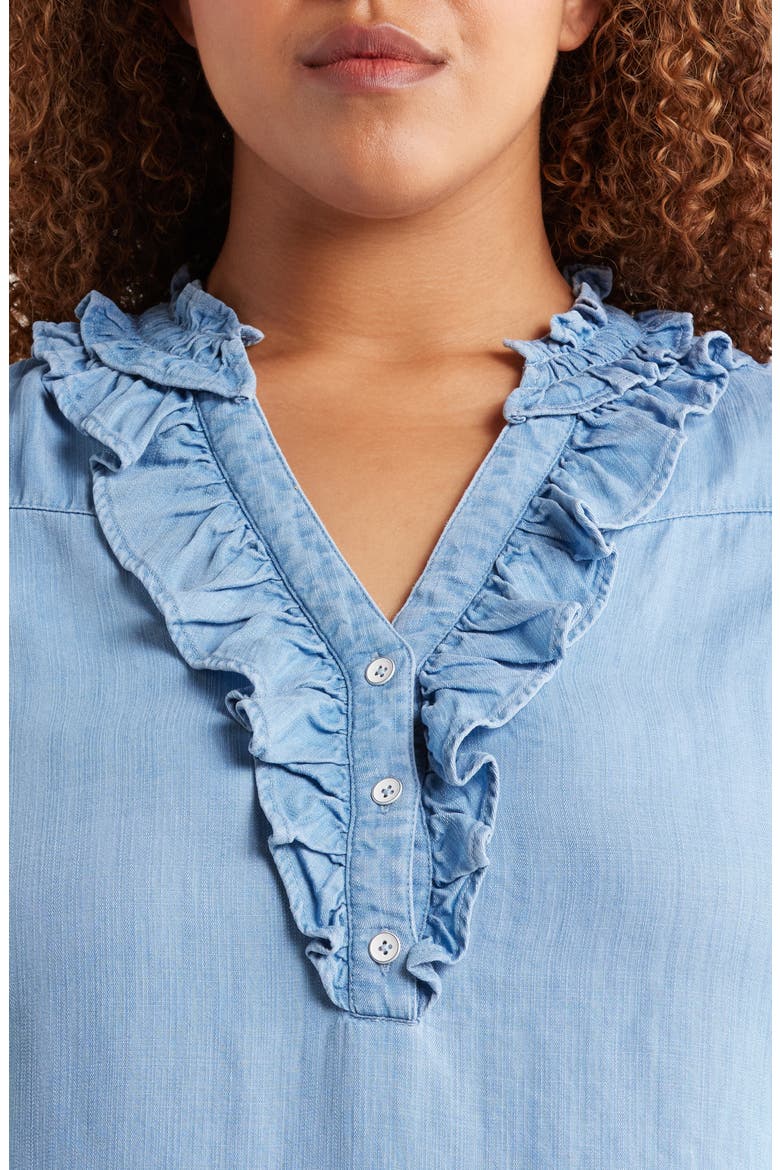 Ruffle Trim Sleeveless Chambray Top, Alternate, color, LIGHT BLUE