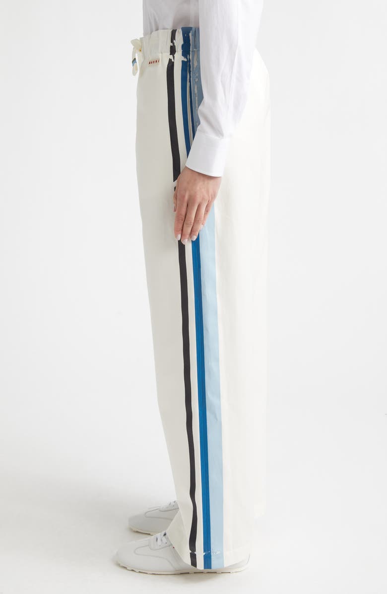 Marni Contrast Stripe Cotton Wide Leg Track Pants, Alternate, color, 00W01 Lily White