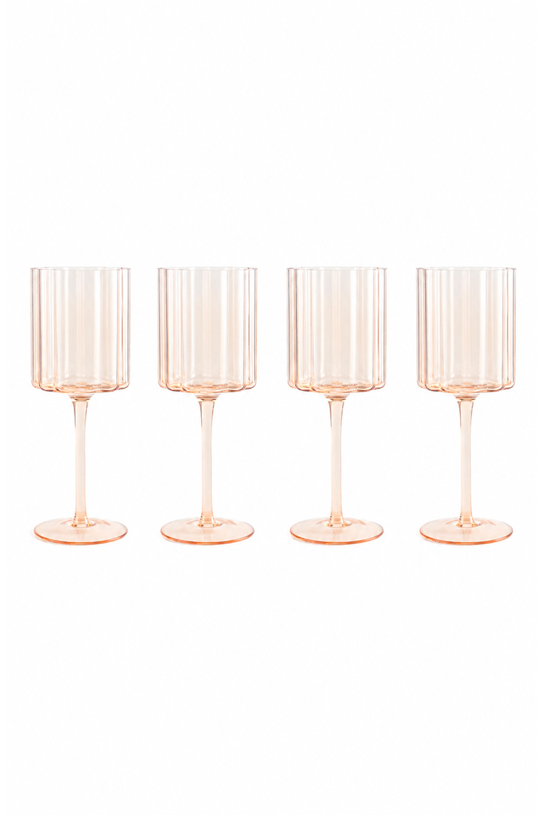 Scalloped Rim Fluted Wine Glass, Set of 4, 12oz, Amber, Alternate, color, Amber