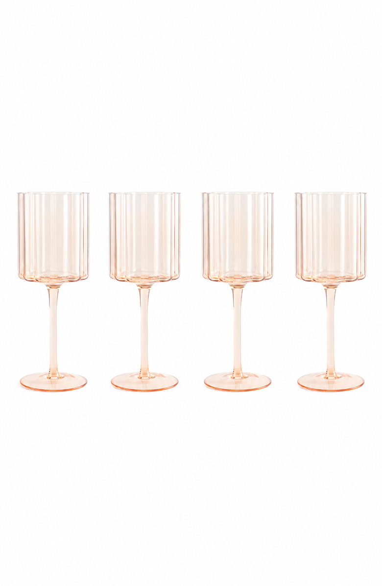 Jeanne Fitz Scalloped Rim Fluted Wine Glass, Set of 4, 12oz, Amber, Alternate, color, Amber