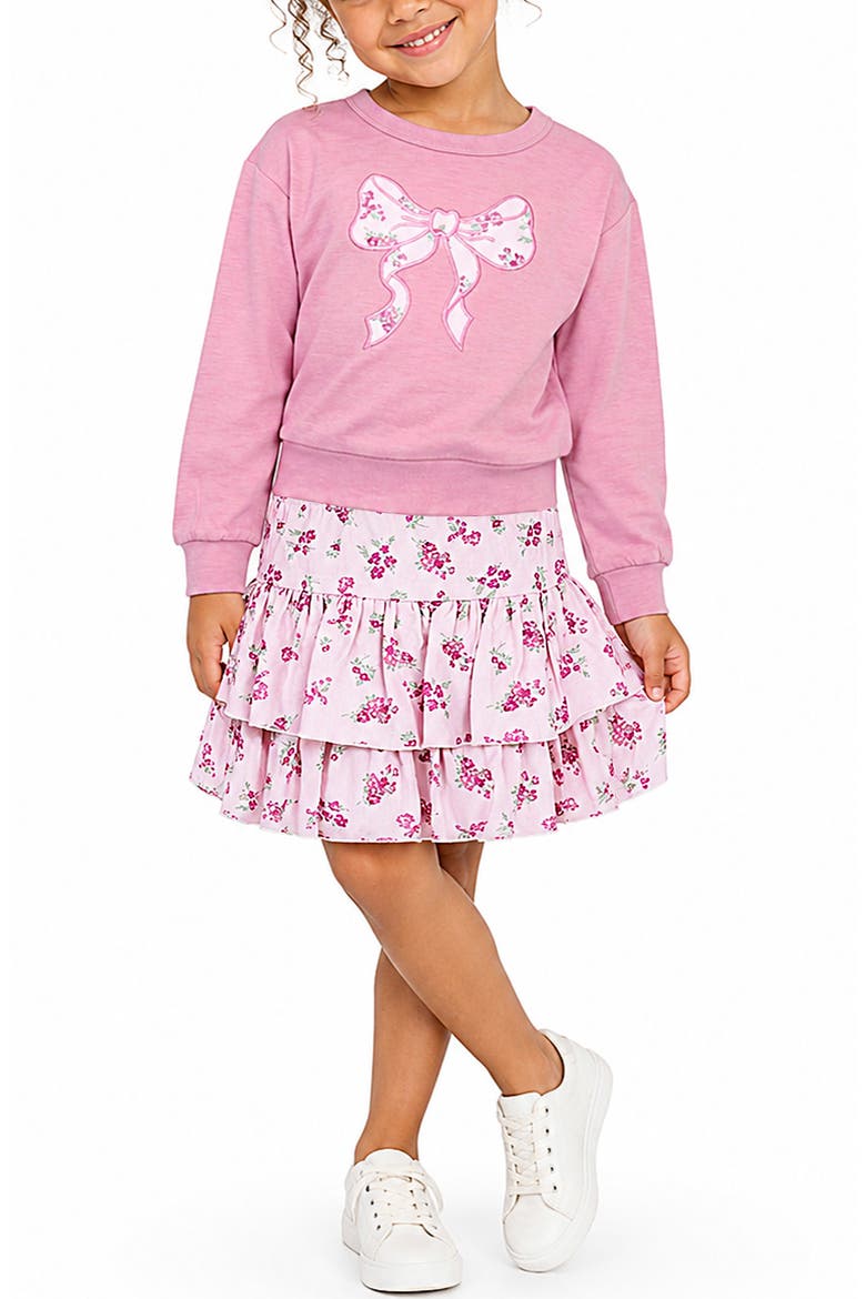 Kids' Bow Embroidered Pullover & Tiered Skirt Set, Alternate, color, ROSE MULTI
