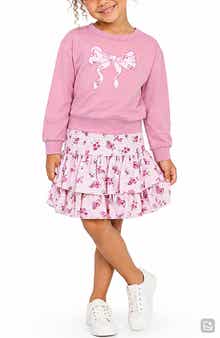 Kids' Bow Embroidered Pullover & Tiered Skirt Set