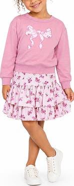 Zunie Kids' Bow Embroidered Pullover & Tiered Skirt Set