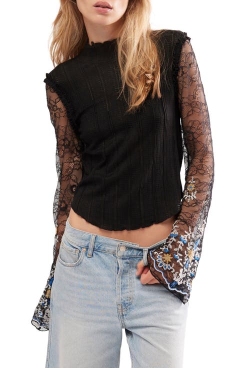 Don't Blame Me Sheer Lace Sleeve Rib Top
