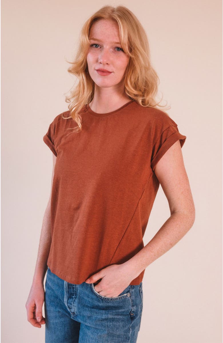 POPLINEN Plus Jane Cuffed Hemp Tee, Alternate, color, Pecan