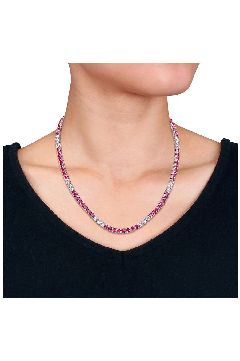 Lab Created Ruby & Lab Created White Sapphire Necklace, Alternate, color, RED