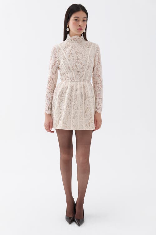 Shop Nocturne Lace Long Sleeve Minidress In Ivory