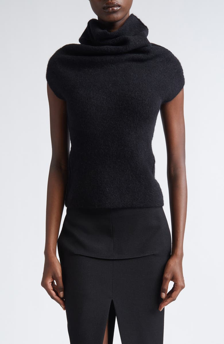 Rick Owens Crater Alpaca & Wool Blend Funnel Neck Sweater, Main, color, Black