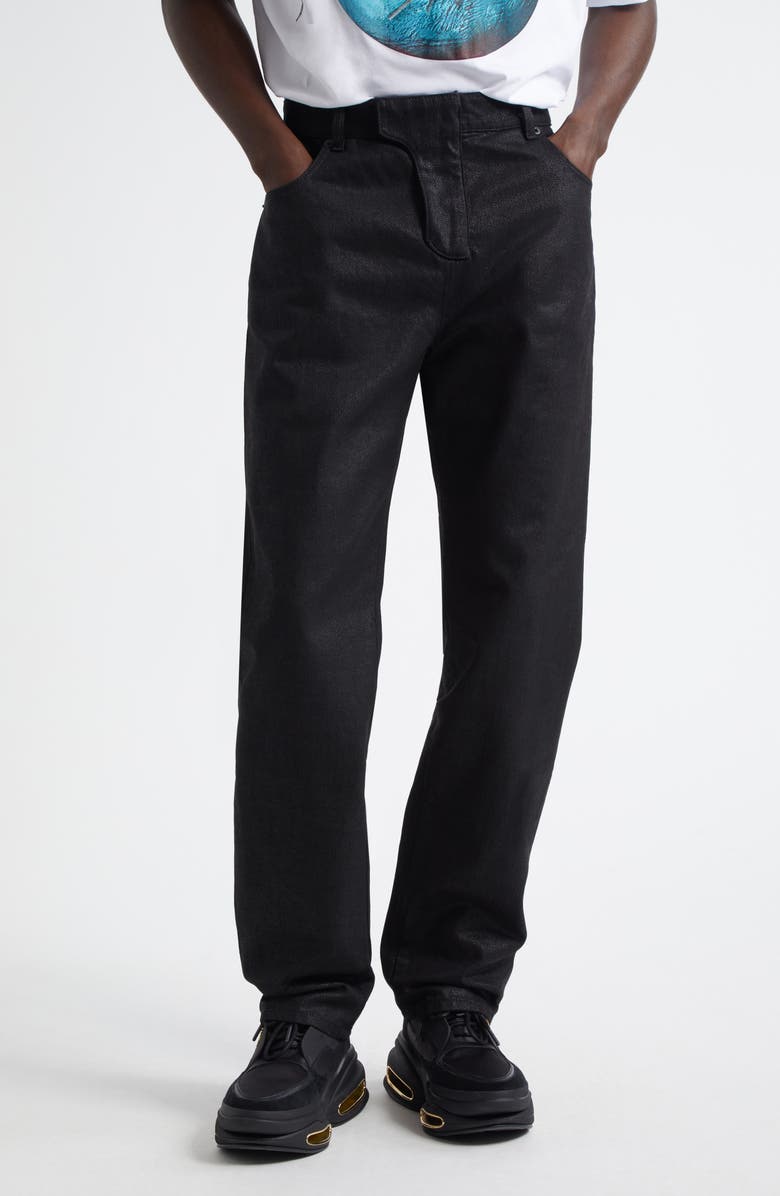 Balmain Coated Regular Fit Jeans, Main, color, Black