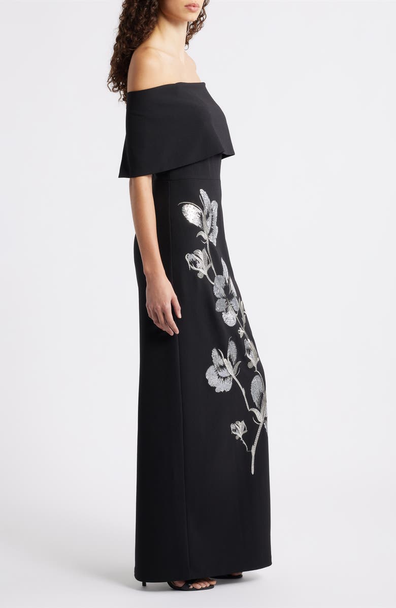 Vince Camuto Metallic Sequin Placed Floral Embroidery Strapless Gown, Alternate, color, Black