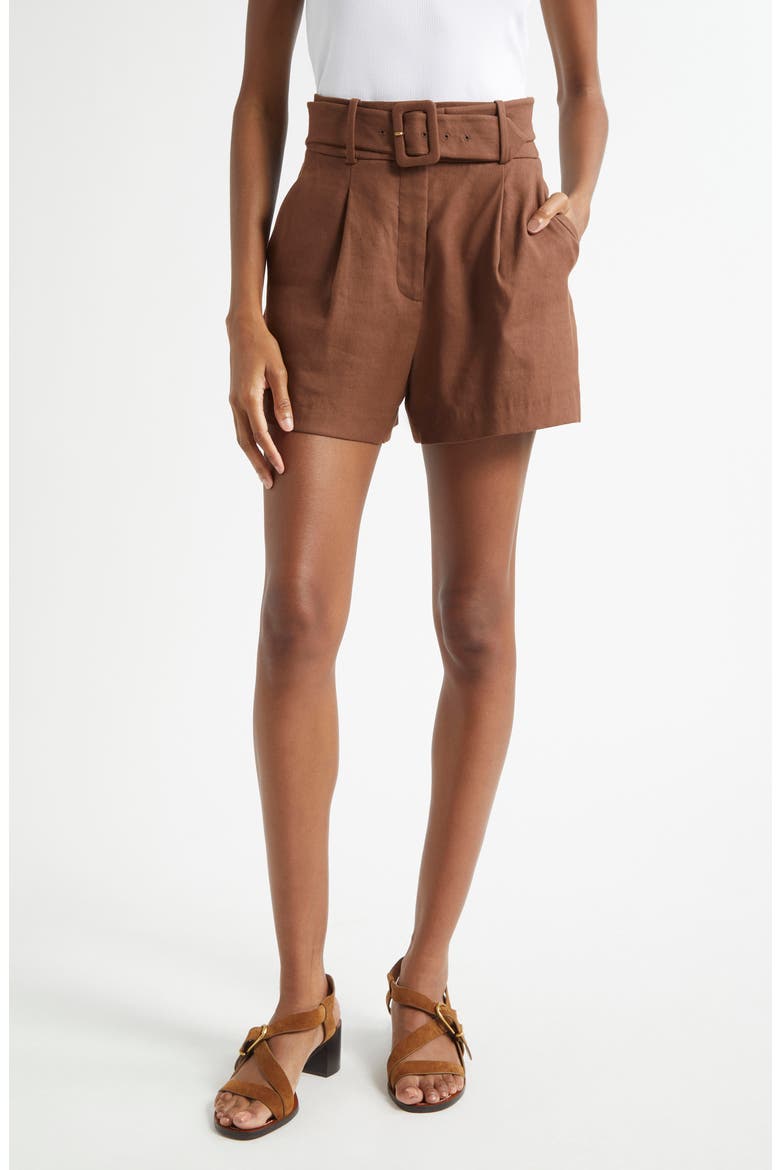 Piper Pleated Linen Blend Shorts, Main, color, LIGHT CHICORY