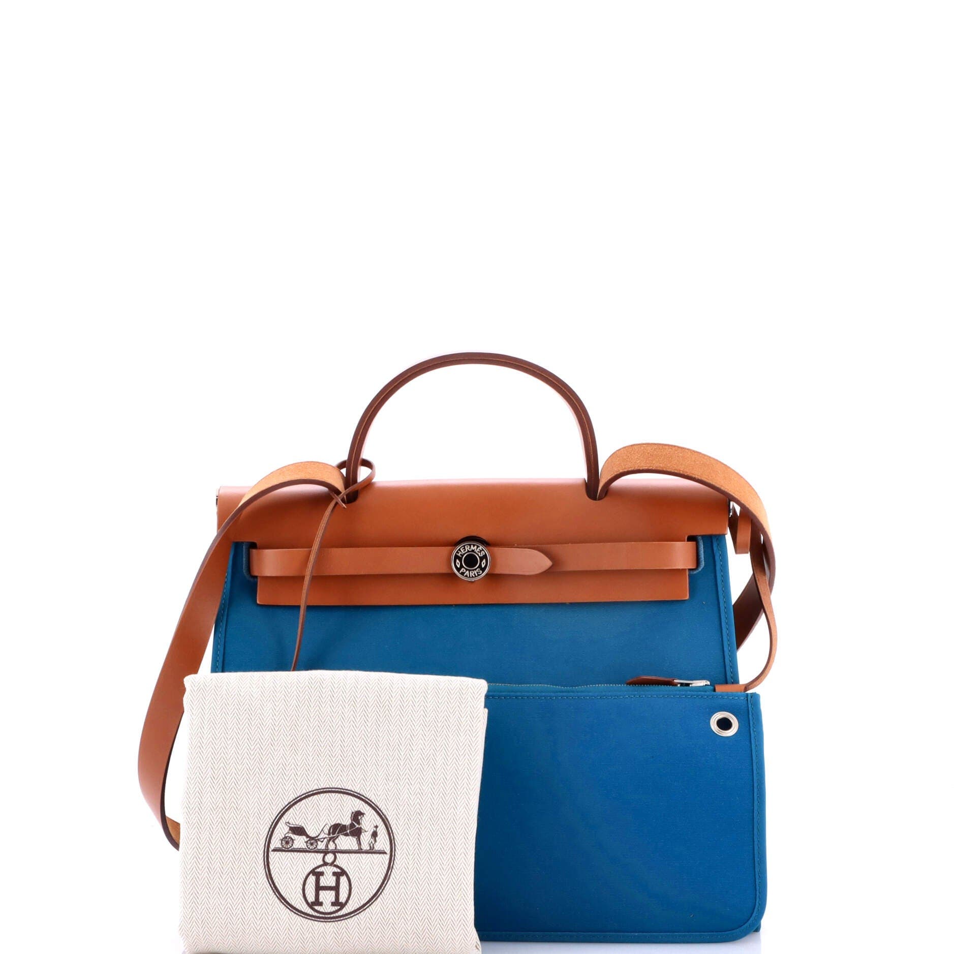 Pre-Owned Hermes Herbag Zip Leather and Toile 31, Alternate, color, Blue Izmir