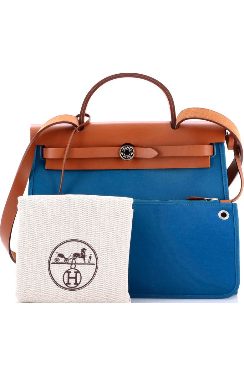 Pre-Owned Hermes Herbag Zip Leather and Toile 31, Alternate, color, Blue Izmir