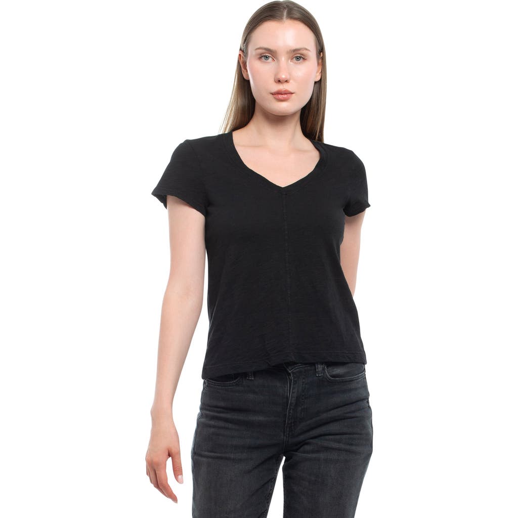 Wilt Clothing Slim Deep V-neck Rib Back Tee In Black