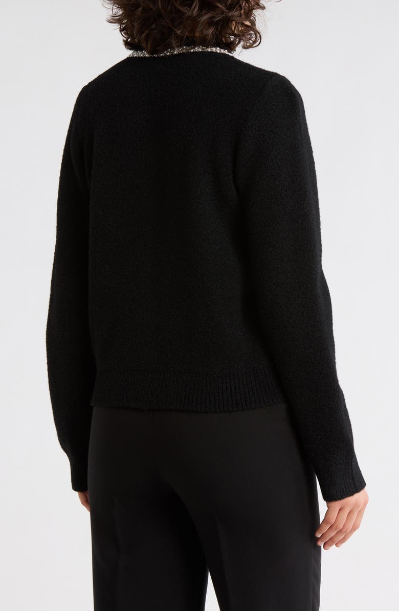 Adrianna Papell Pearl Bow Cardigan, Alternate, color, Black