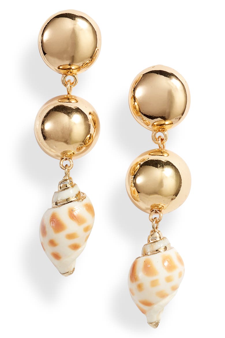 Cowshell Drop Earrings, Main, color, GOLD