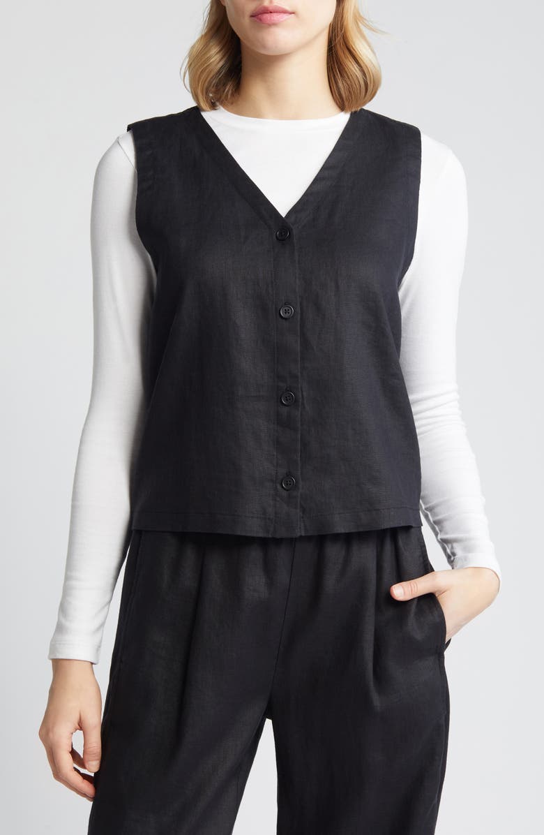 Eileen Fisher V-Neck Back Tie Organic Cotton Vest, Main, color,