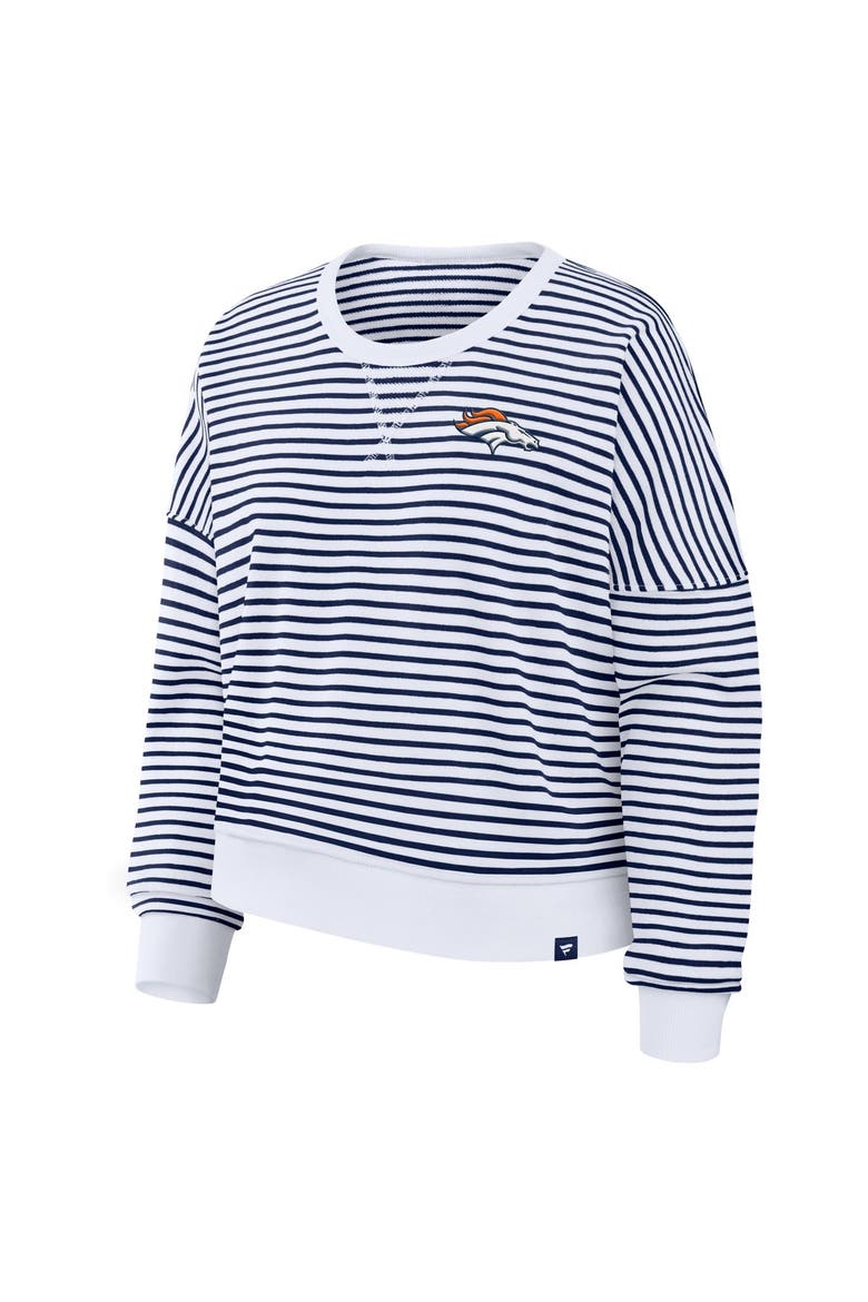 Women's Fanatics White/Navy Denver Broncos Striped Oversized French Terry Sweatshirt, Alternate, color, White