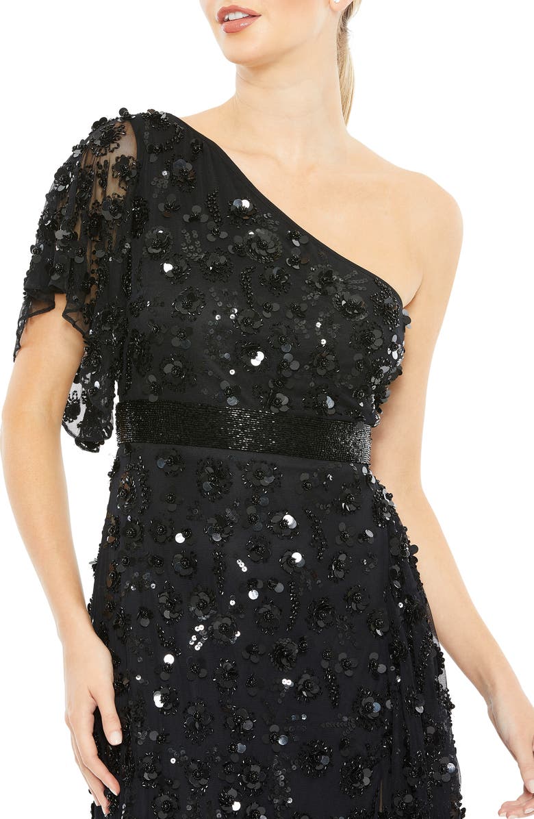 Mac Duggal Sequin One-Shoulder Slit Gown, Alternate, color,