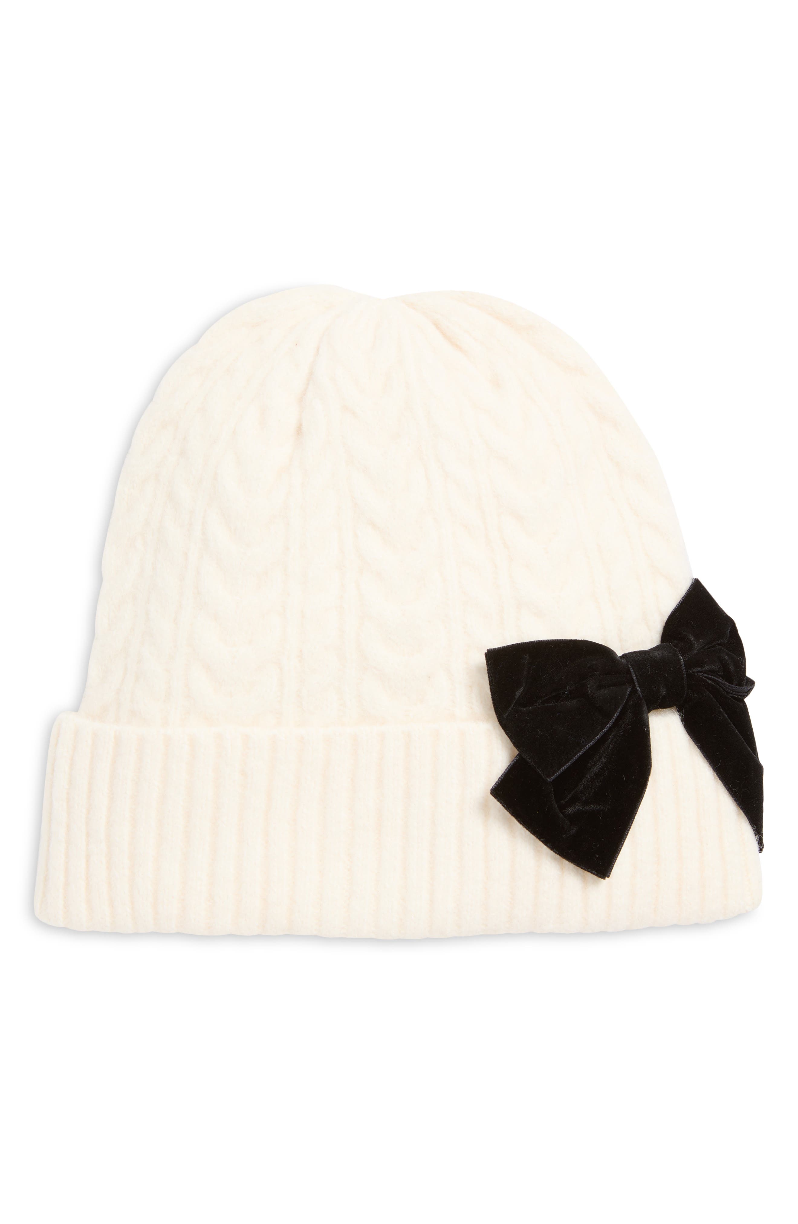 Kate Spade New York Velvet Bow Braided Cable Beanie