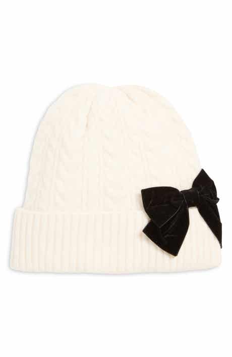 Kate Spade New York Velvet Bow Braided Cable Beanie