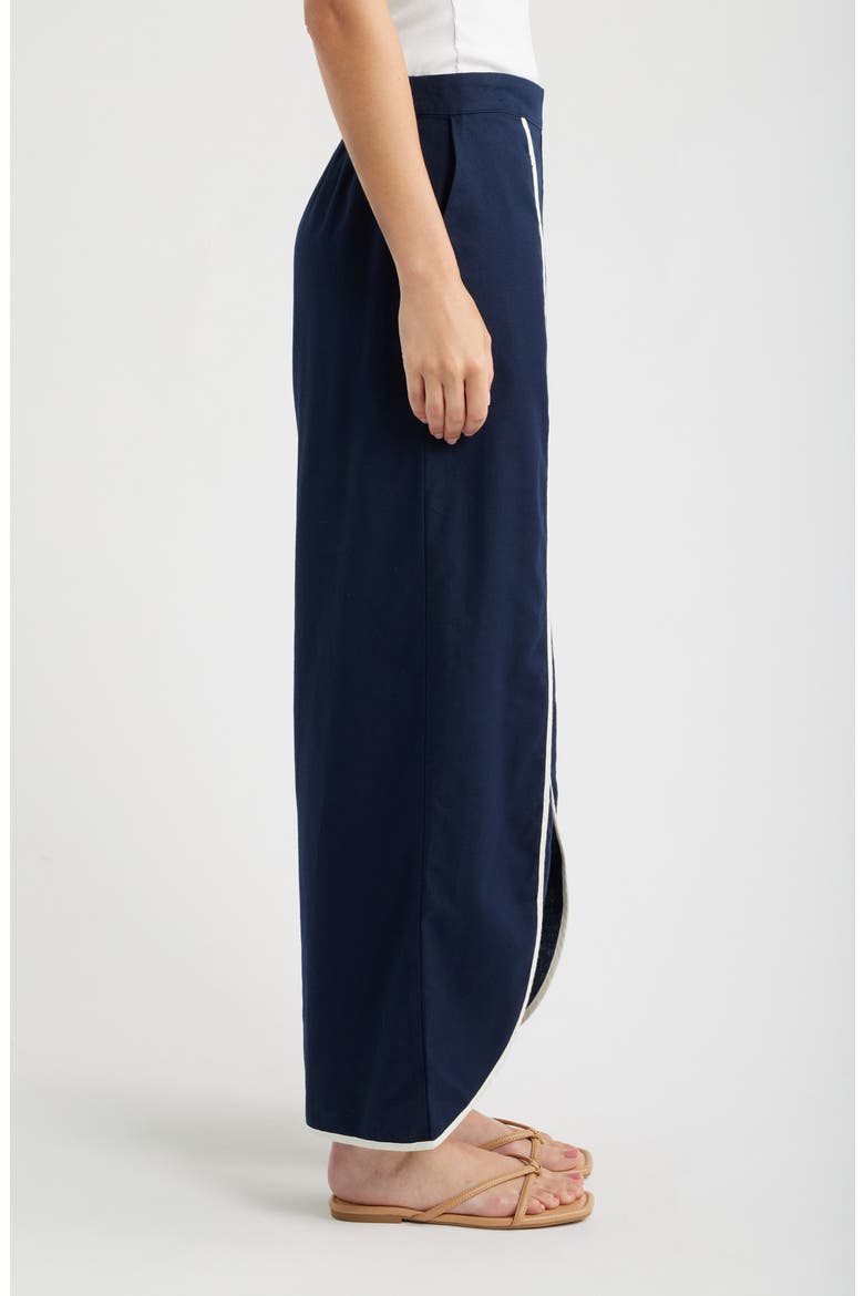 Piped High Waist Split Hem Cotton & Linen Pants, Alternate, color, DARK INDIGO