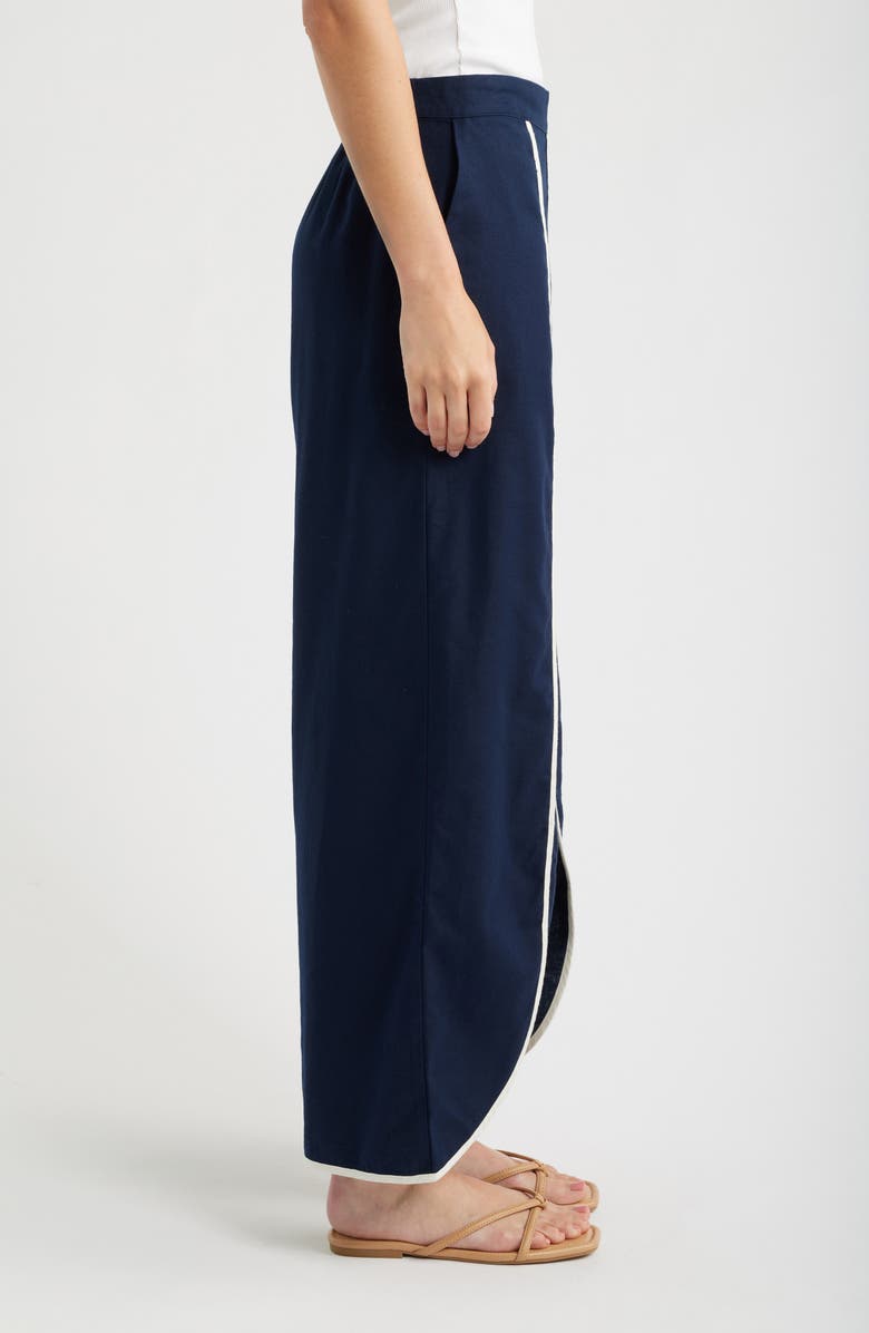 NIC+ZOE Piped High Waist Split Hem Cotton & Linen Pants, Alternate, color, Dark Indigo