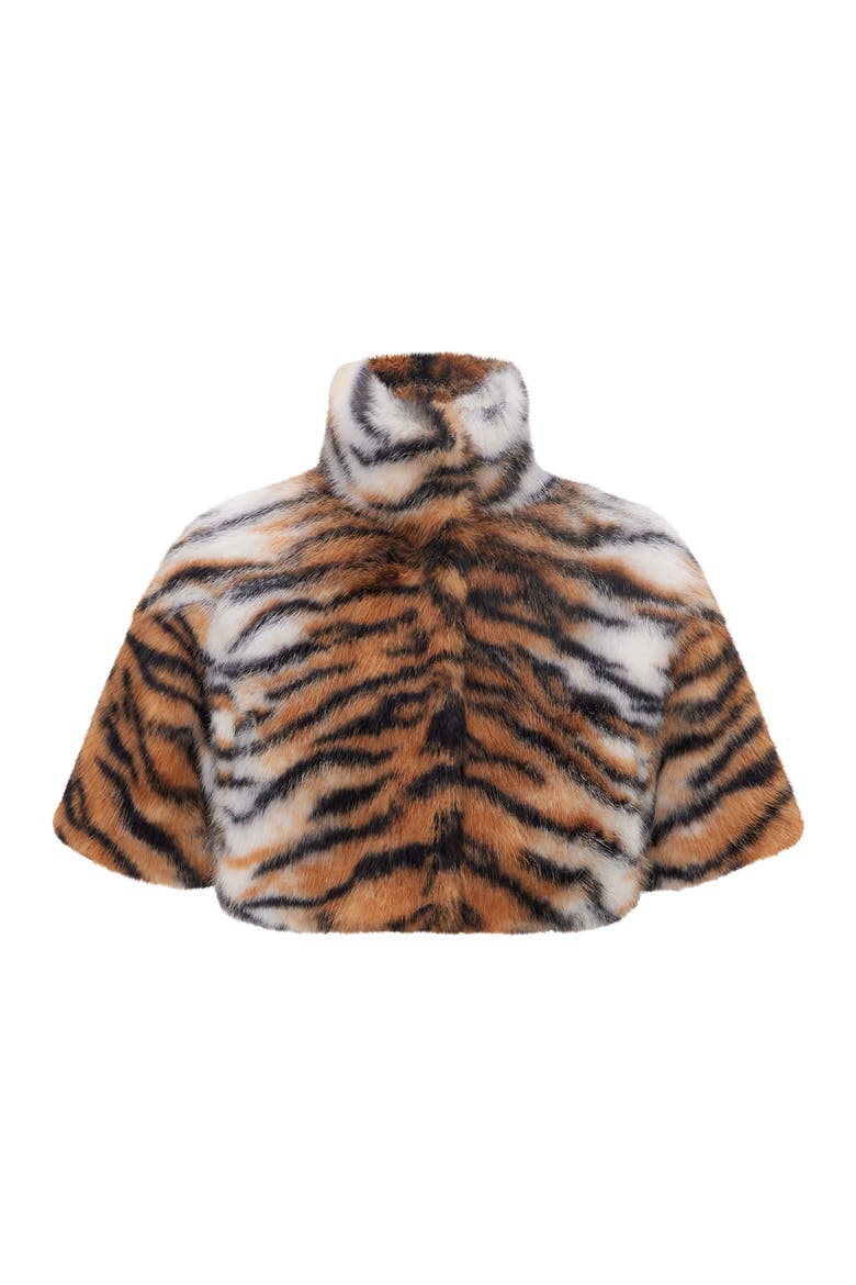 Fur-Free Fox (Faux Fur) Tiger Print Bolero, Short Sleeves, Alternate, color, TGR