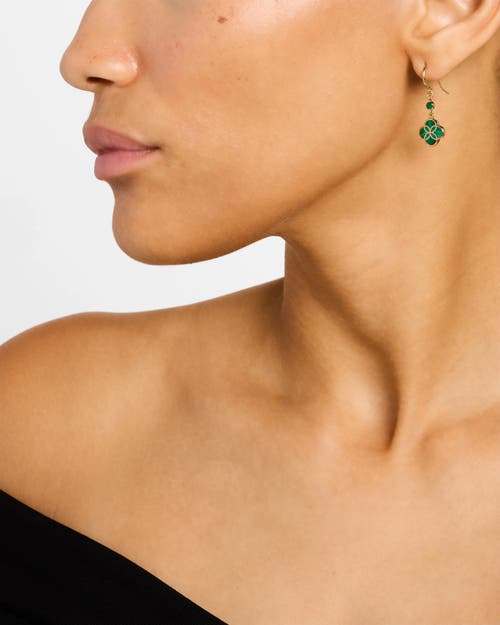 Jan Leslie Petal Gemstone With 18k Gold Overlay Sterling Drop Earring In Green