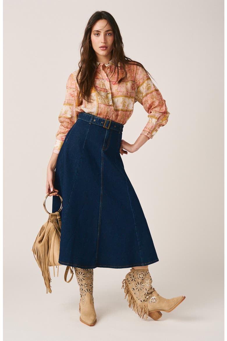 Flutter Denim Skirt, Alternate, color, Indigo