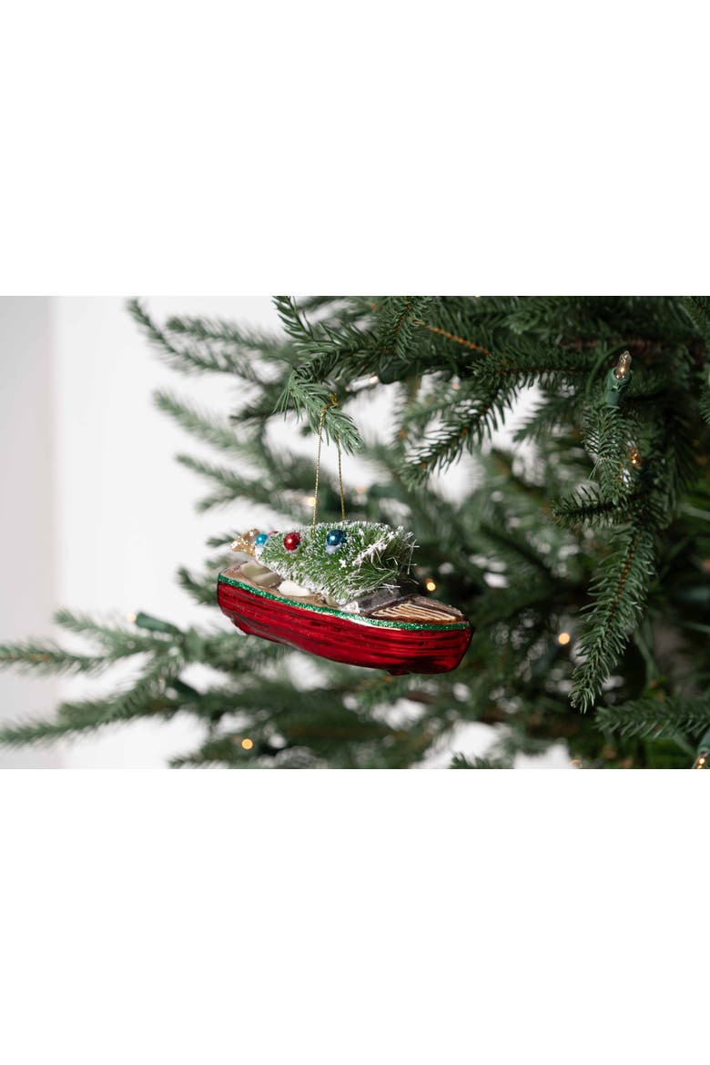 Runabout Boat Glass Christmas Ornament, Alternate, color, Green