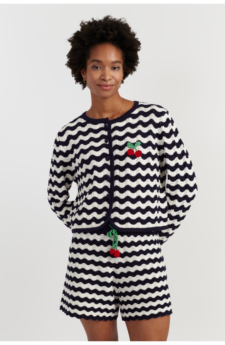Chinti & Parker Cotton Cherry Crochet Cardigan, Main, color, Blue/Cream