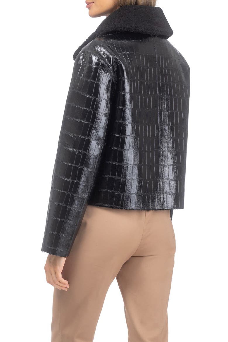 Genuine Shearling Croco Embossed Zip Jacket, Alternate, color, Black