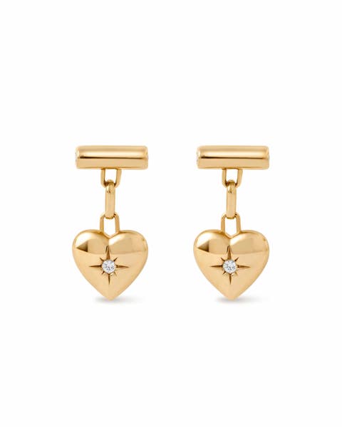 Gold Biography Heart Stud Drop Earrings